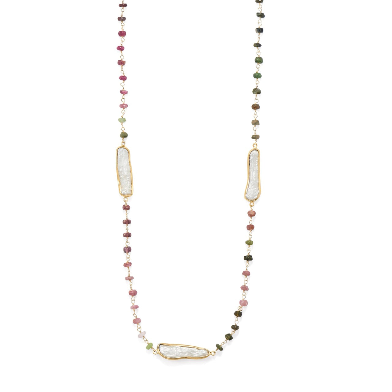 Kaleidoscope Tourmaline Pearl Station Strand Necklace