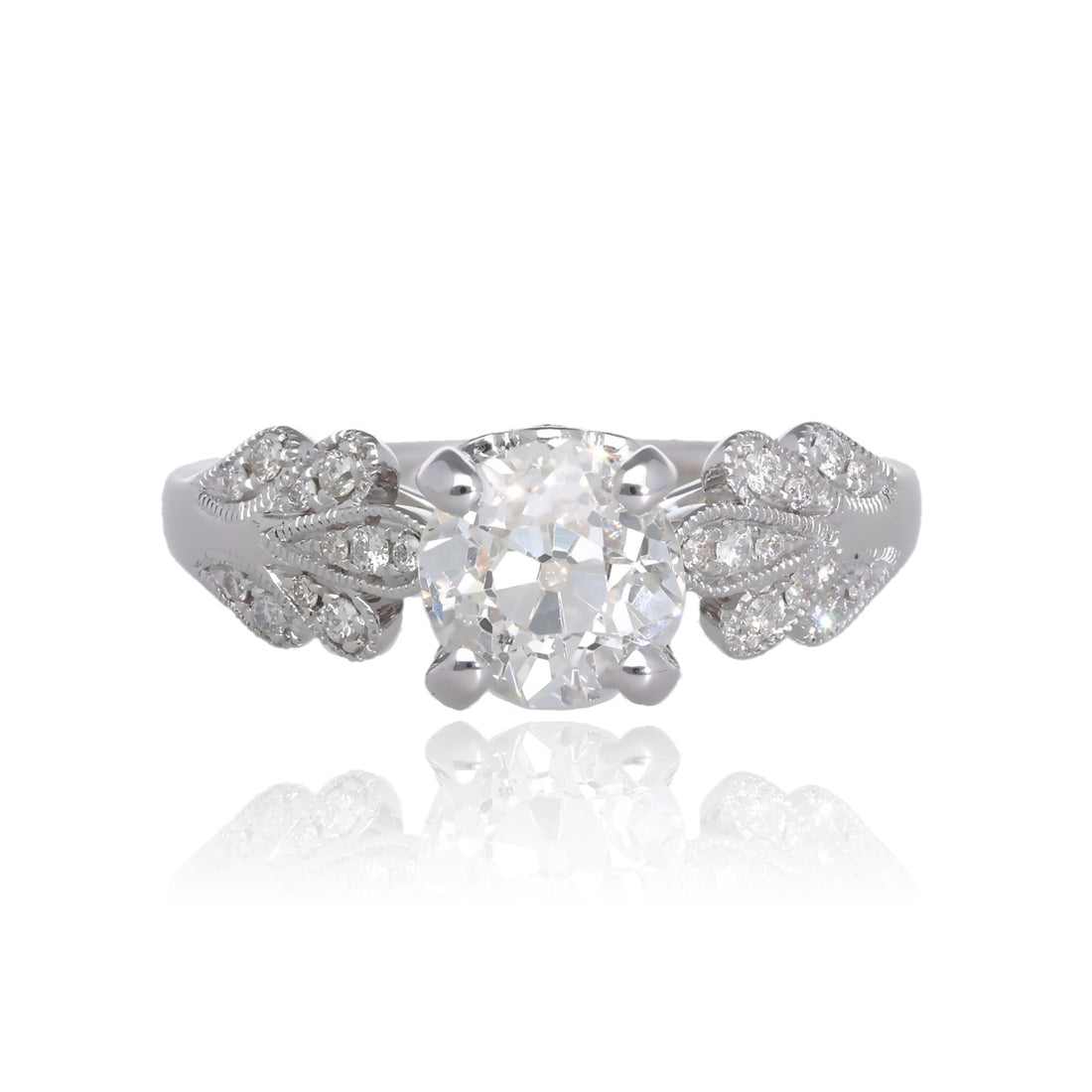 Whispering Leaves Noam Carver 14K White Gold Natural Diamond Engagement Ring with 1.53 Carat Round Diamond