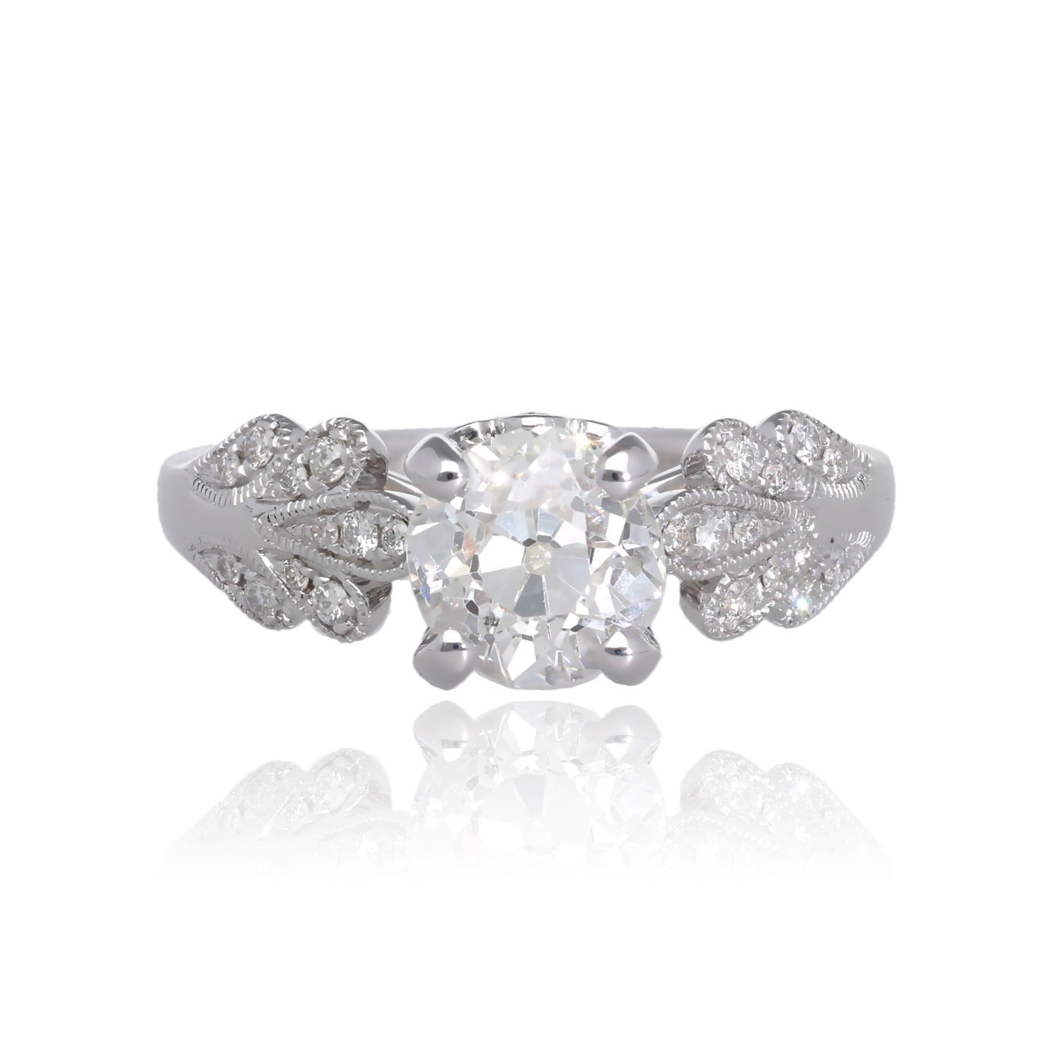 Whispering Leaves Noam Carver 14K White Gold Natural Diamond Engagement Ring with 1.53 Carat Round Diamond