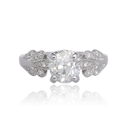 Whispering Leaves Noam Carver 14K White Gold Natural Diamond Engagement Ring with 1.53 Carat Round Diamond