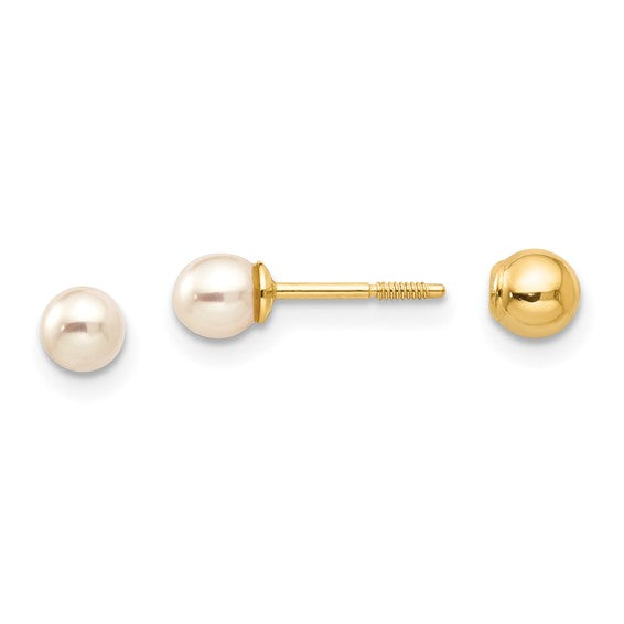 Reversible Gold Pearl Duo Screw Earrings