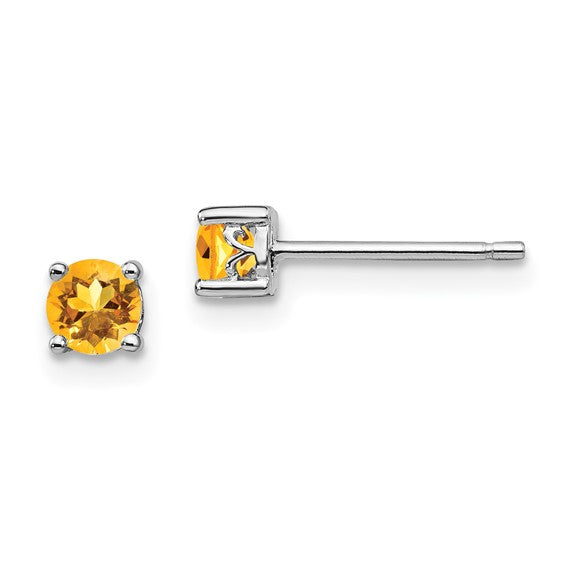 Silver 4mm Round November Birthstone Citrine Ear Studs