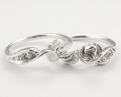Diamond Silver Wedding Ring Set, Tea Rose