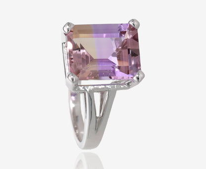 Ametrine Emerald Cut Cathedral Split Ring in Sterling Silver