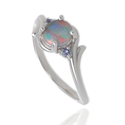 Rainbow Sky Opal and Tanzanite Ring
