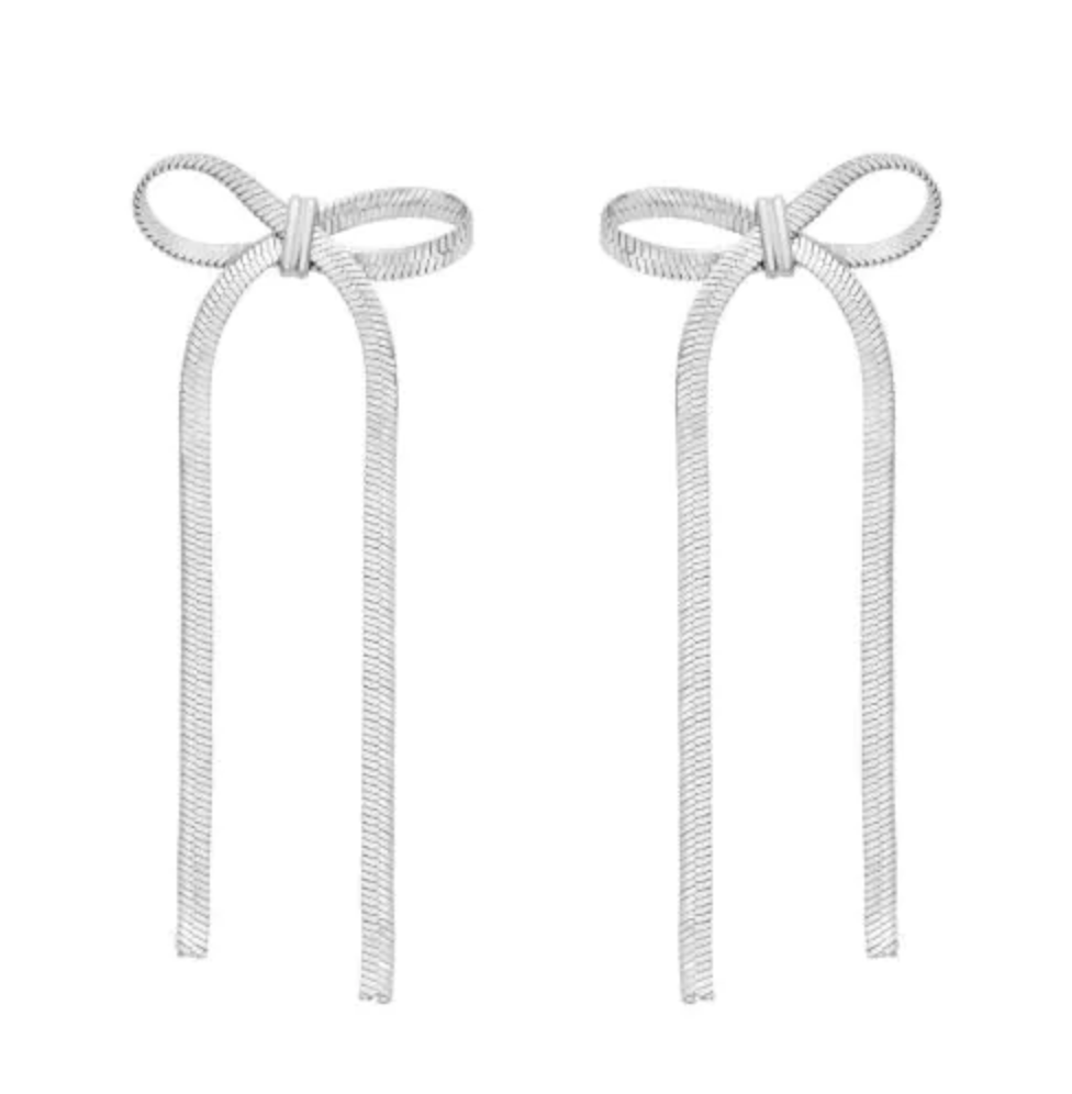 Silver Snake Chain Bow Earrings