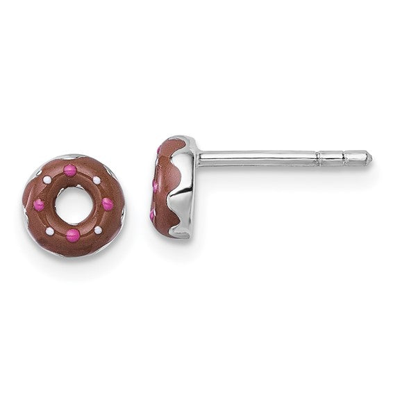 Sweet Sprinkled Donut Silver Enamel Earrings