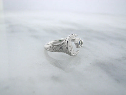 Moonstone Silver Ring, Celestial Moon Star