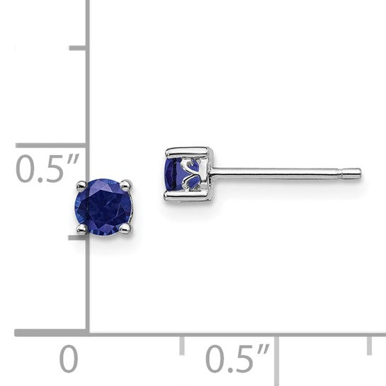 Silver 4mm Round September Birthstone Created Sapphire  Ear Studs