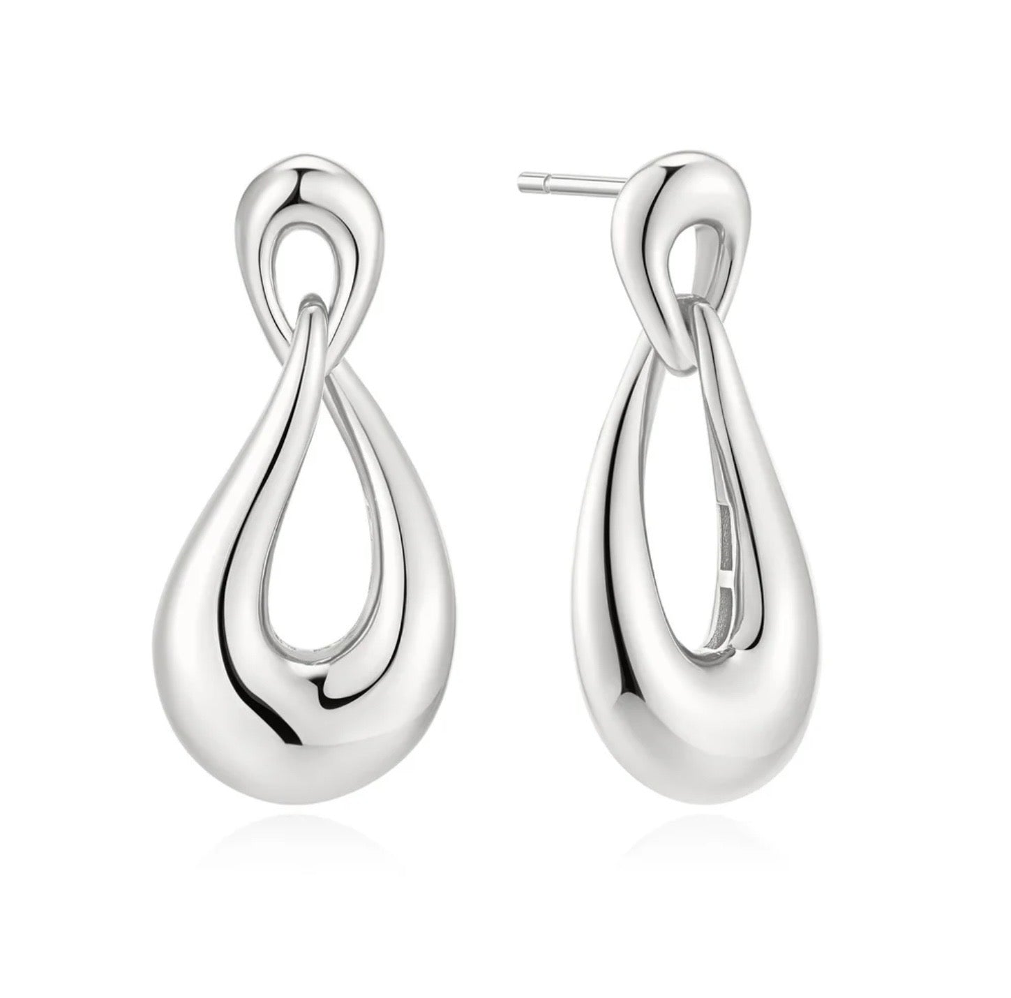 Silver Interlocked Wave Stud Hoop Earrings