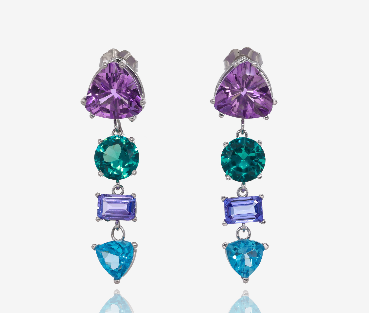 Multi Gemstone Drop Earrings One of a Kind Sterling Silver