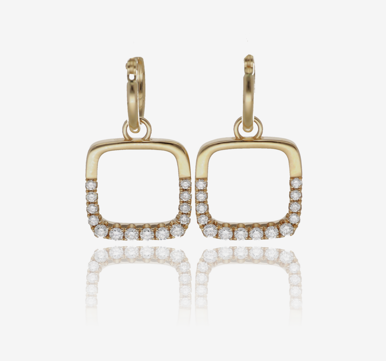 1/2ct Square Frame Natural Diamond Dangle Earrings in 14K Yellow Gold