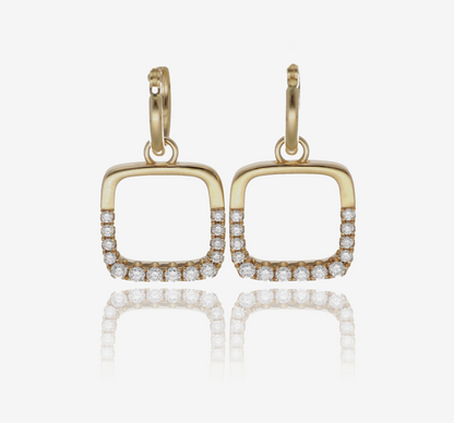1/2ct Square Frame Natural Diamond Dangle Earrings in 14K Yellow Gold