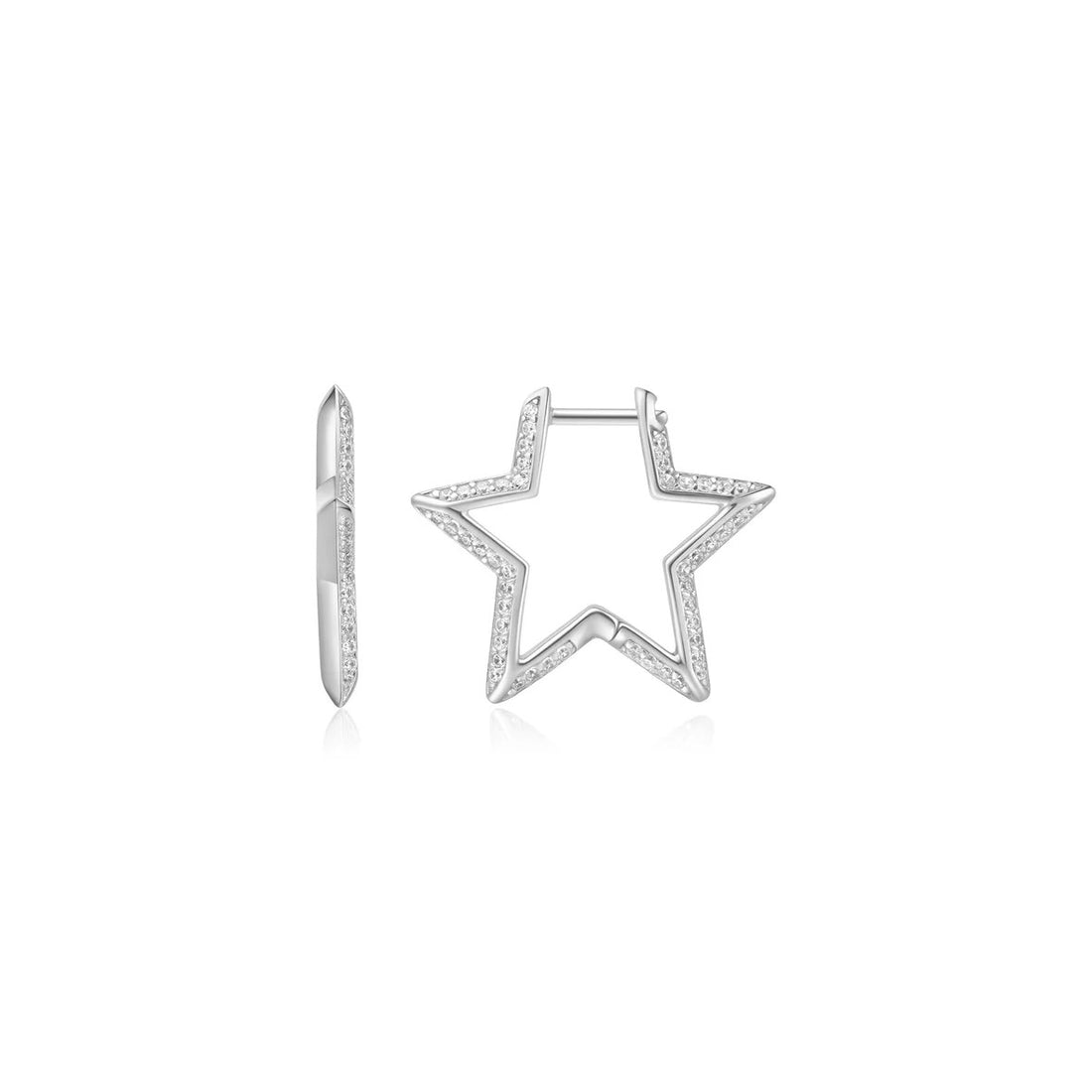 Silver Star-Shaped Pavé Hoop Earrings