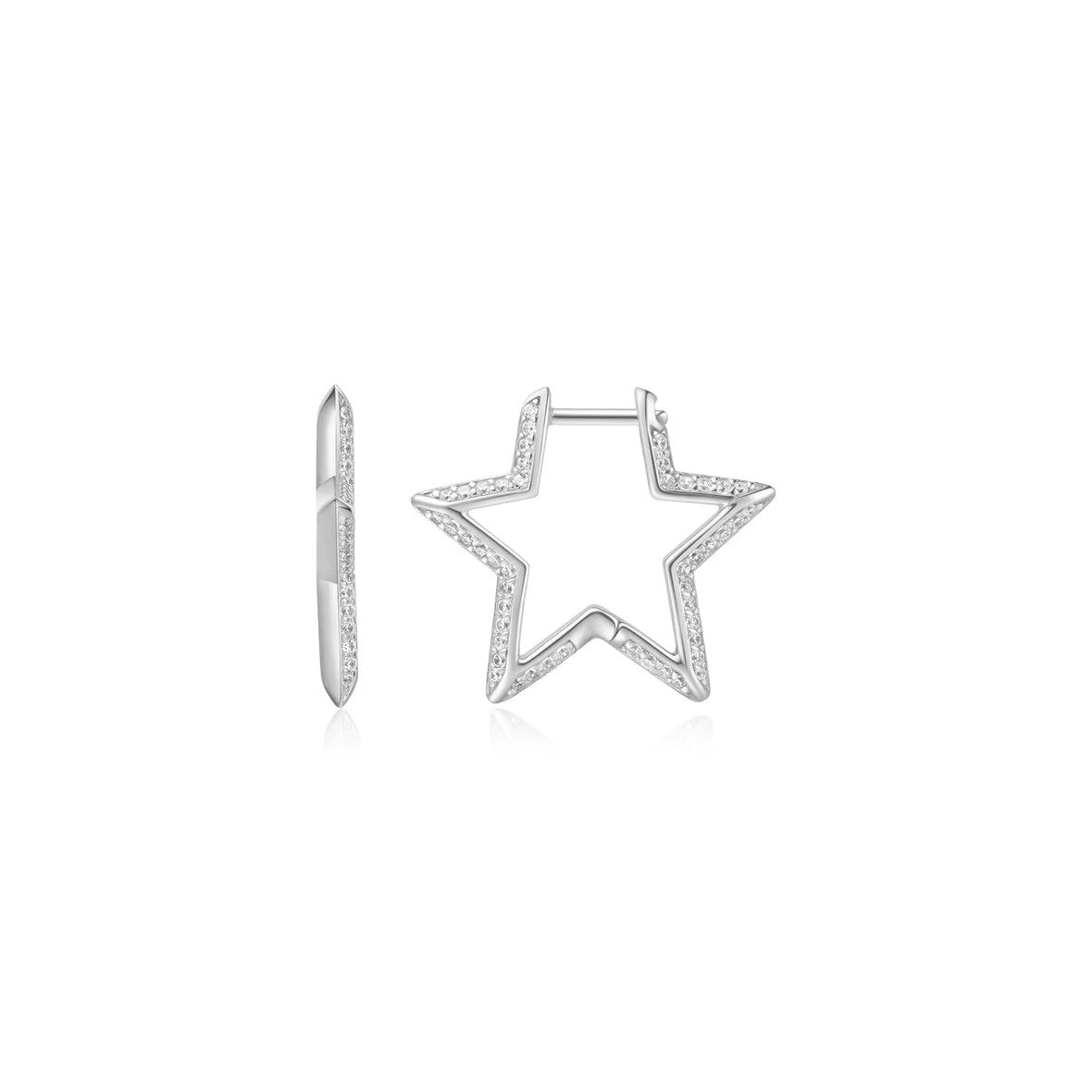 Silver Star-Shaped Pavé Hoop Earrings