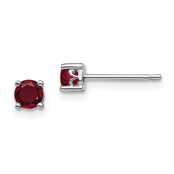 Silver 4mm Round July Birthstone Ruby Post Ear Studs