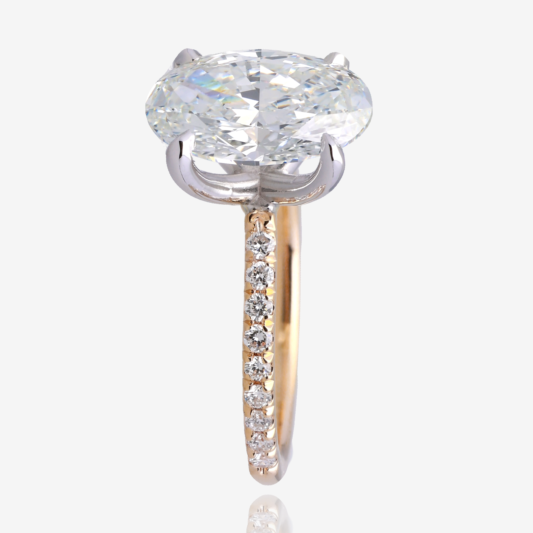 3ct Lab Grown Oval Diamond Solitaire with Pavé Band 14K Yellow Gold