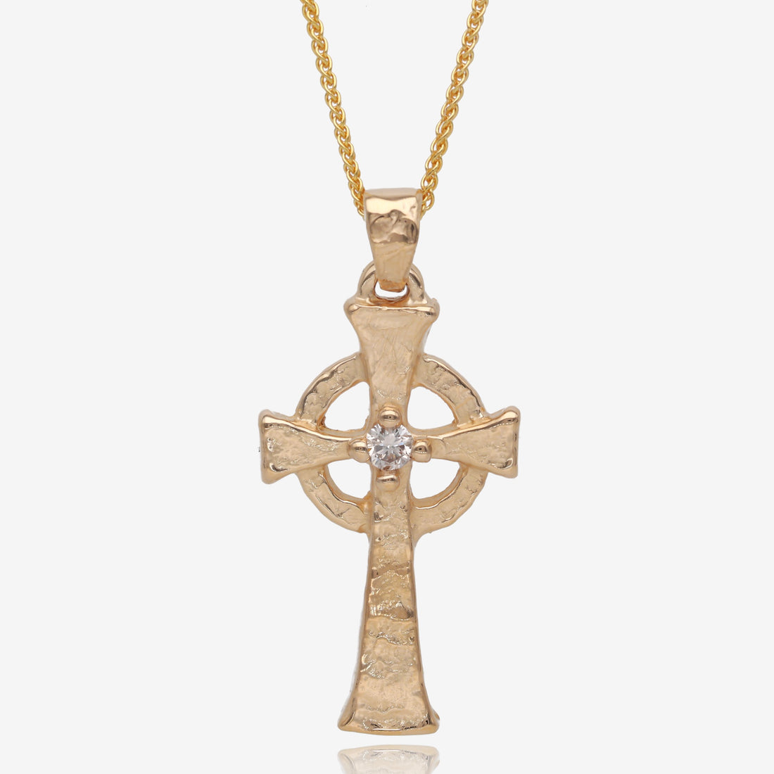 Ancient Celtic Cross Pendant 14k Yellow Gold with Diamond