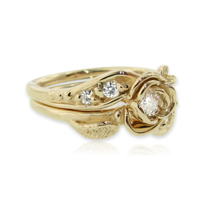 Prize Tea Rose Wedding Ring Set Lab Diamond in Yellow Gold
