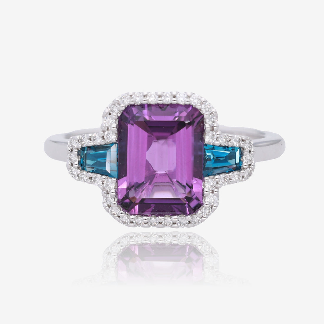 Ocean Twilight: Amethyst &amp; Blue Topaz Diamond Accent Ring in White Gold
