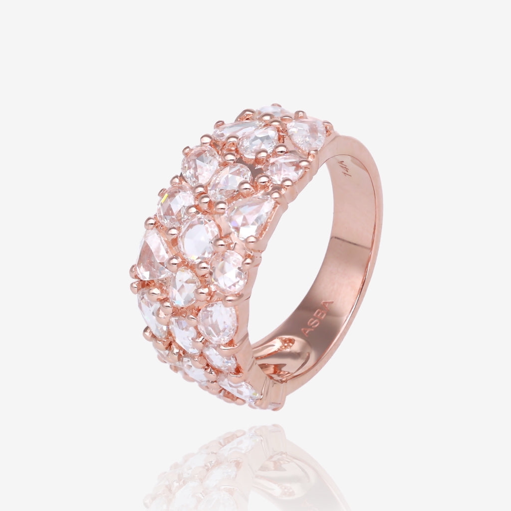 Triple Row Rose Cut Natural Diamond Ring