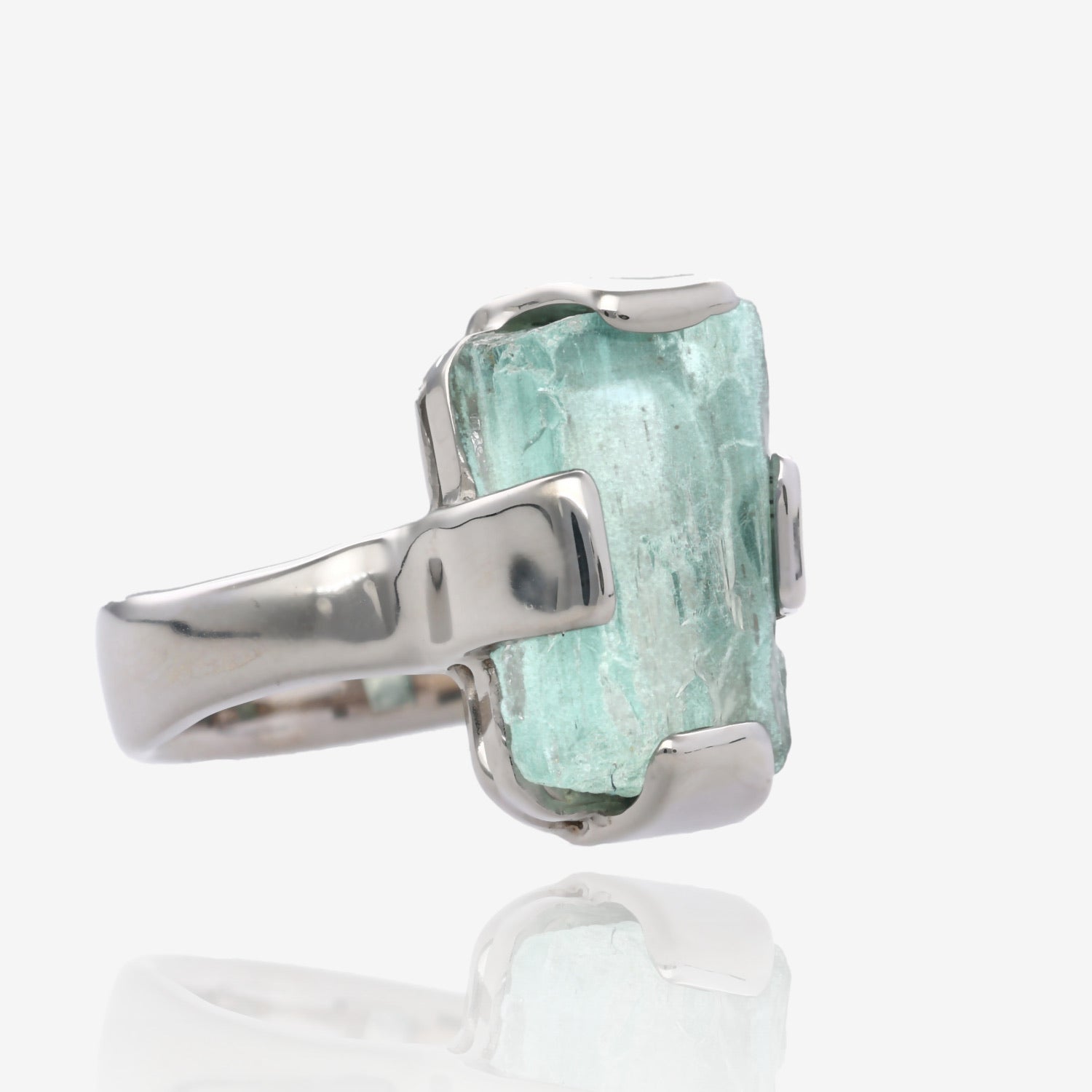 Minimalist Rough Aquamarine Silver Ring
