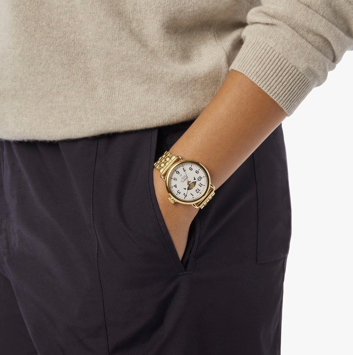 SHINOLA Mens Runwell Gold Tone Moonphase Watch