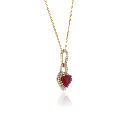 Adoration Ruby Heart Halo Pendant in Yellow Gold