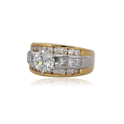 Grandiose 14K Two Tone Gold Diamond Engagement Ring with 1.60 Carat Natural Diamond