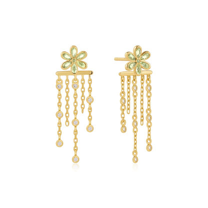 Yellow Floral Tassel Drop Stud Earrings