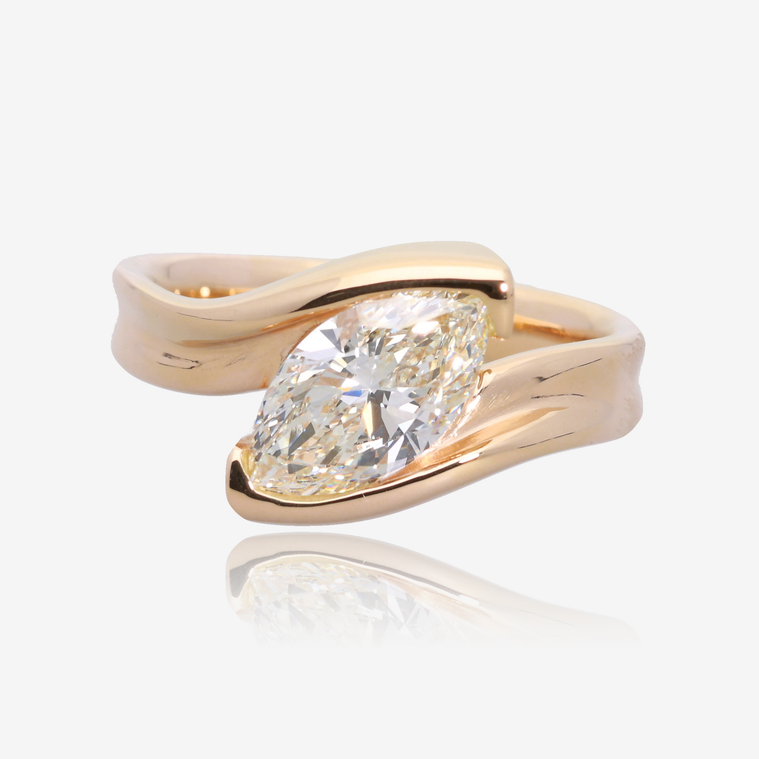 Cherished Love Diagonal Marquise Engagement Ring in 14K Yellow Gold