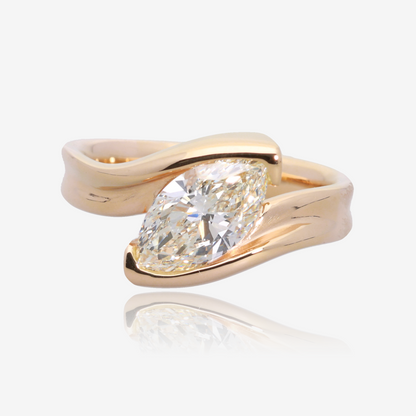 Cherished Love Diagonal Marquise Engagement Ring in 14K Yellow Gold