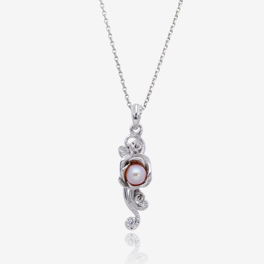 Pink Pearl Silver Pendant, Rose Cascade