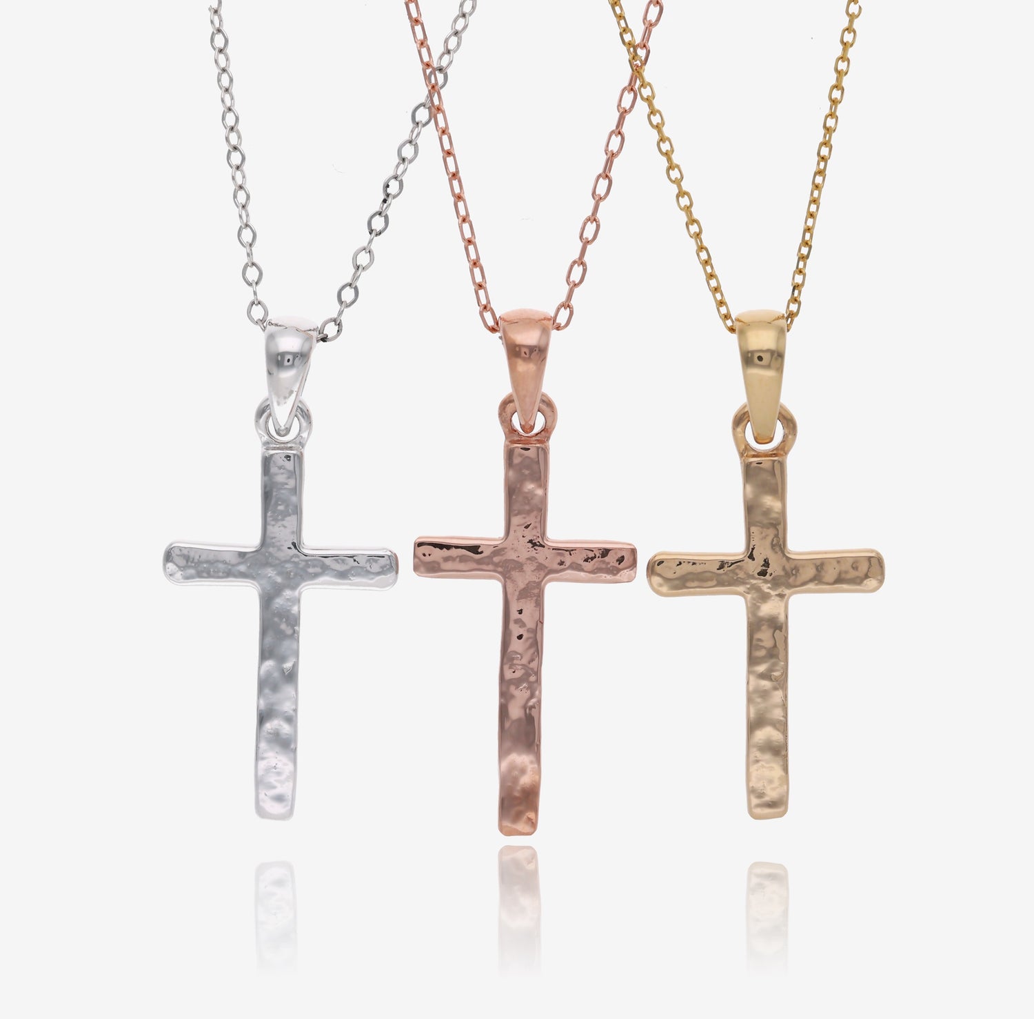 Hammered Cross Pendant, White Gold