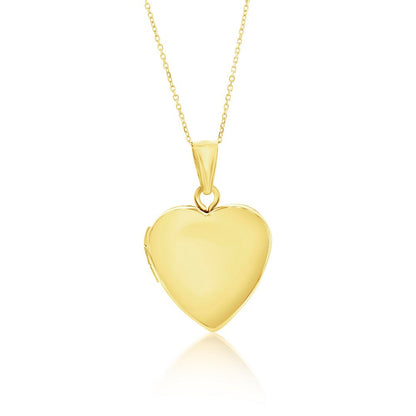 Reversible Polished &amp; Wave 16MM Heart Locket Necklace 14K Yellow Gold,