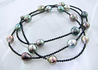 8mm 11 Tahitian Pearls, Black Spinel Necklace