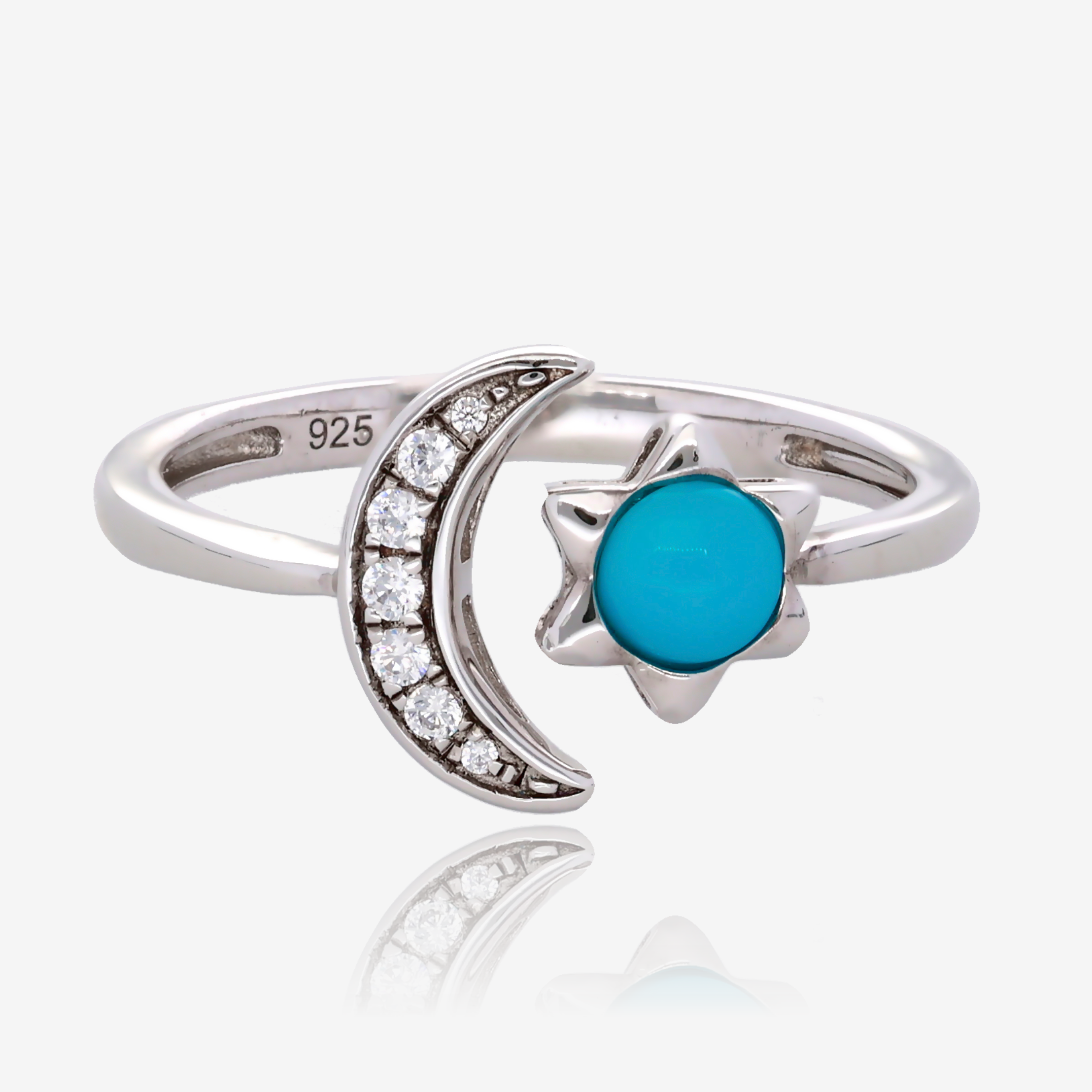 Turquoise Sun and Moon Ring in .925 Sterling Silver