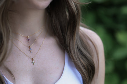 Precious Gem Dainty Diamond Cross Necklace