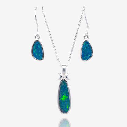 Northern Lights One of a Kind Opal Necklace and Earring Sets in Sterling Silver