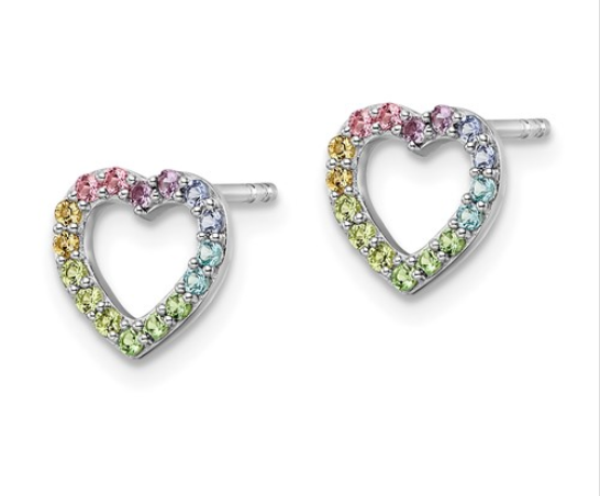 Rainbow Crystal Heart Sterling Silver Studs Earrings