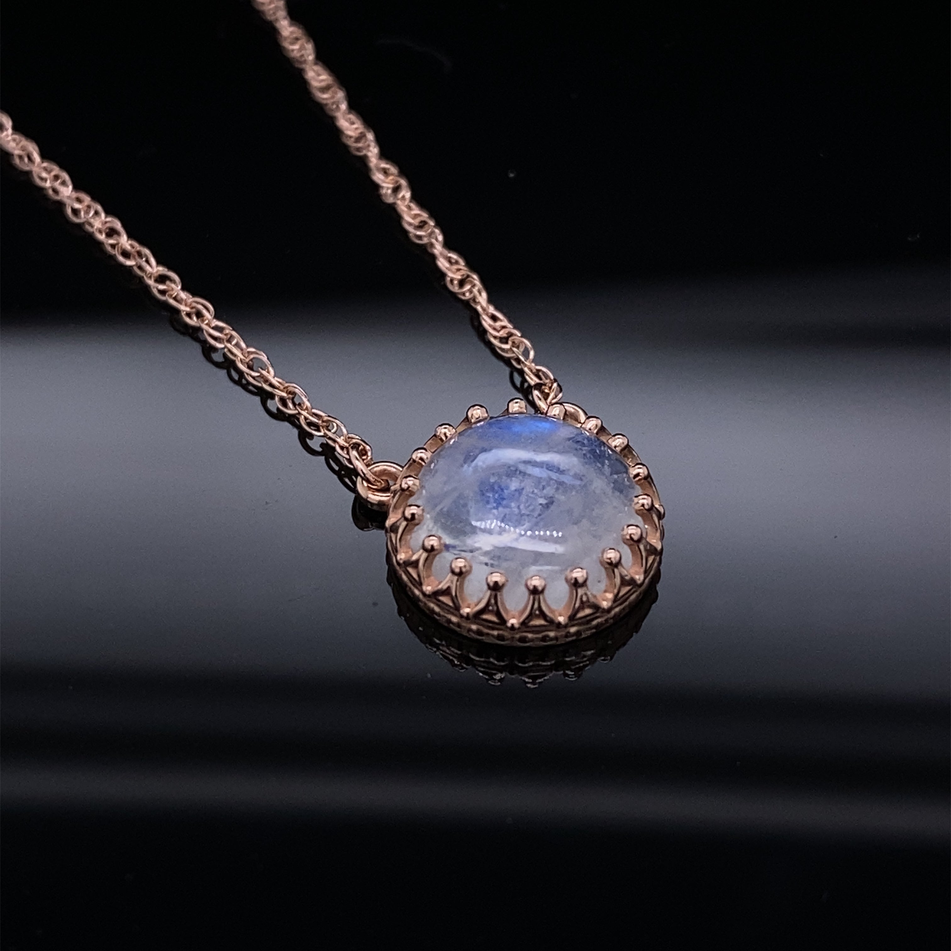 14K Rose Gold Rainbow Moonstone Necklace, Marrakesh