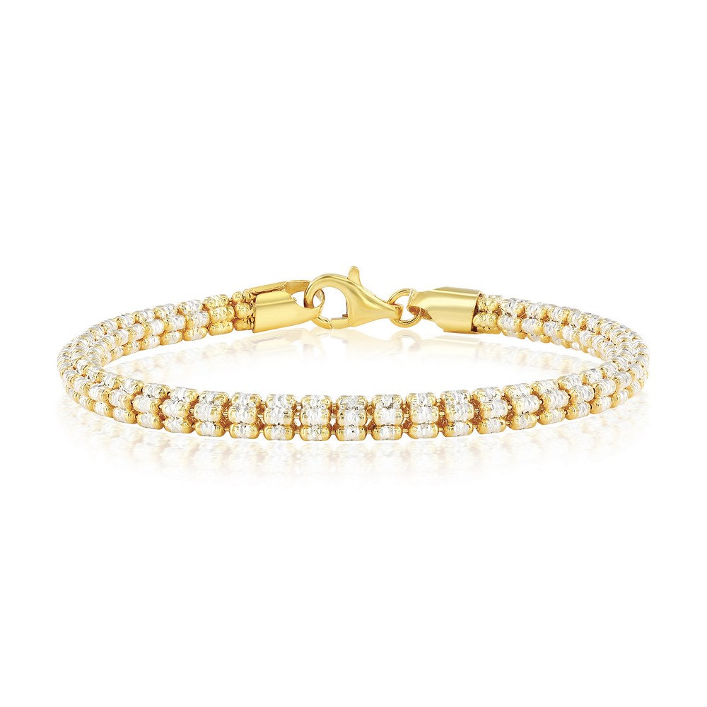 Gold over Silver 5mm Diamond Cut Ice Bracelet - Two-Tone