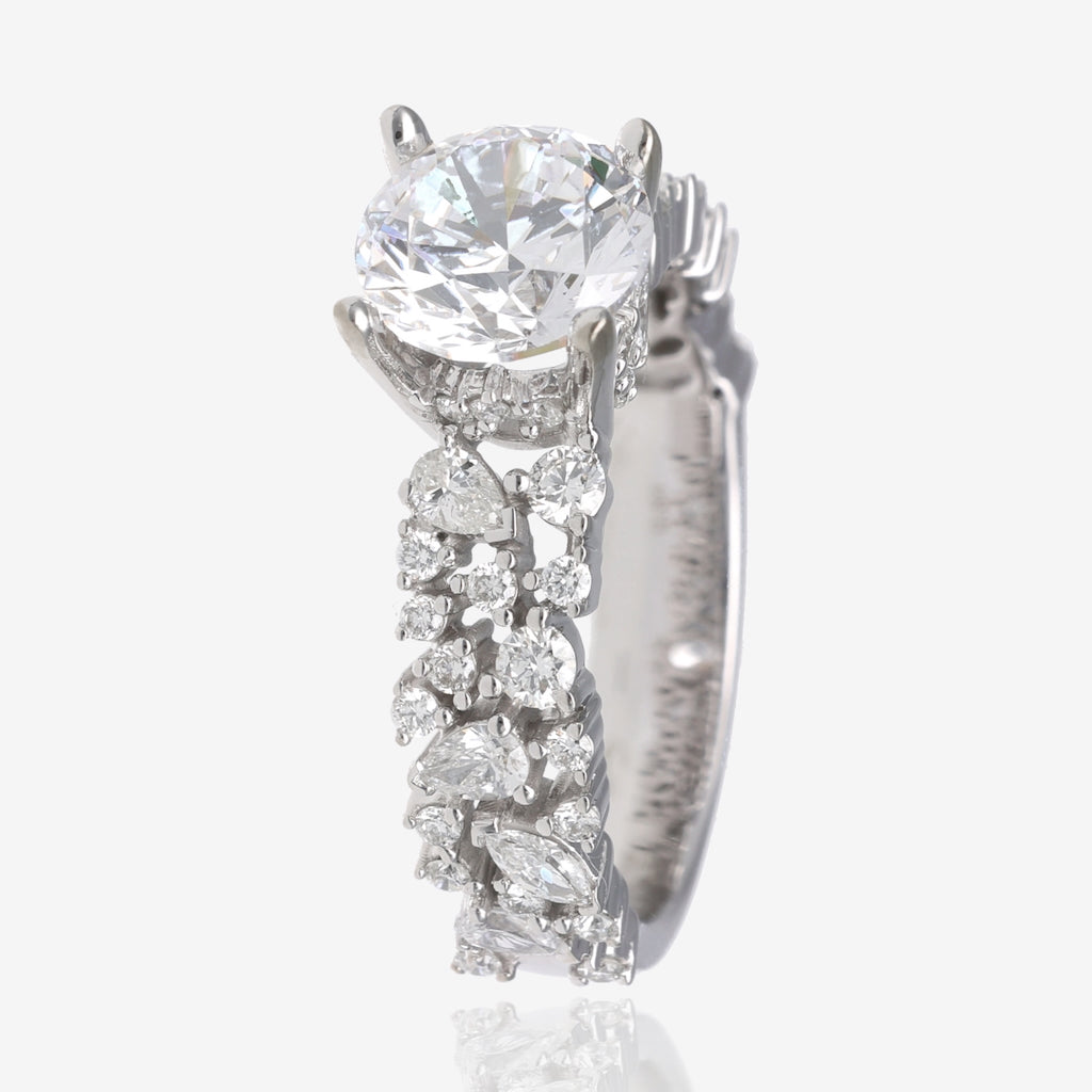 Scattered Wide Diamond Wedding Engagement Ring