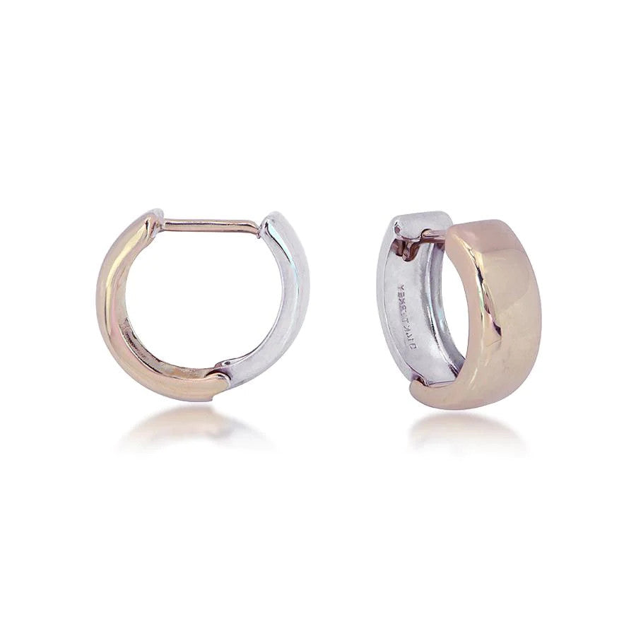 14K Two-tone Gold Reversible Huggie Hoop Earrings