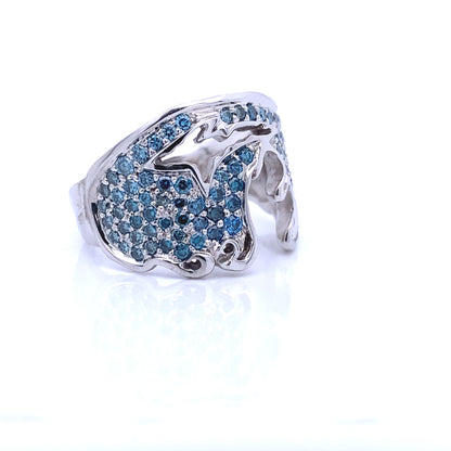 Magnificent Blue Diamond Pave Michigan Coastal Ring