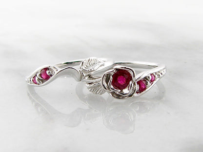 Prize Tea Rose Silver Wedding Set Lab Ruby