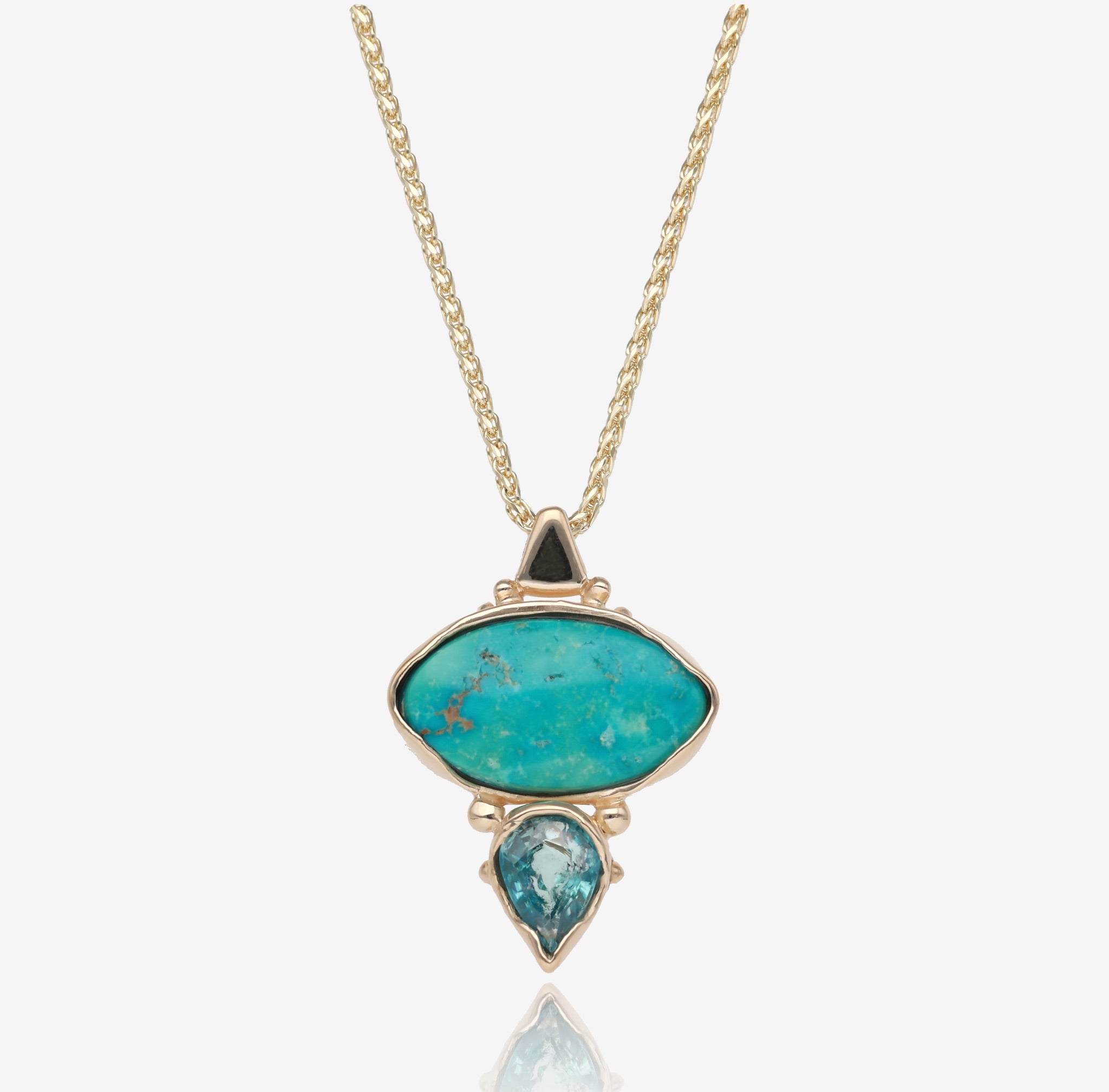 Turquoise and Zircon Reflections Pendant in Yellow Gold