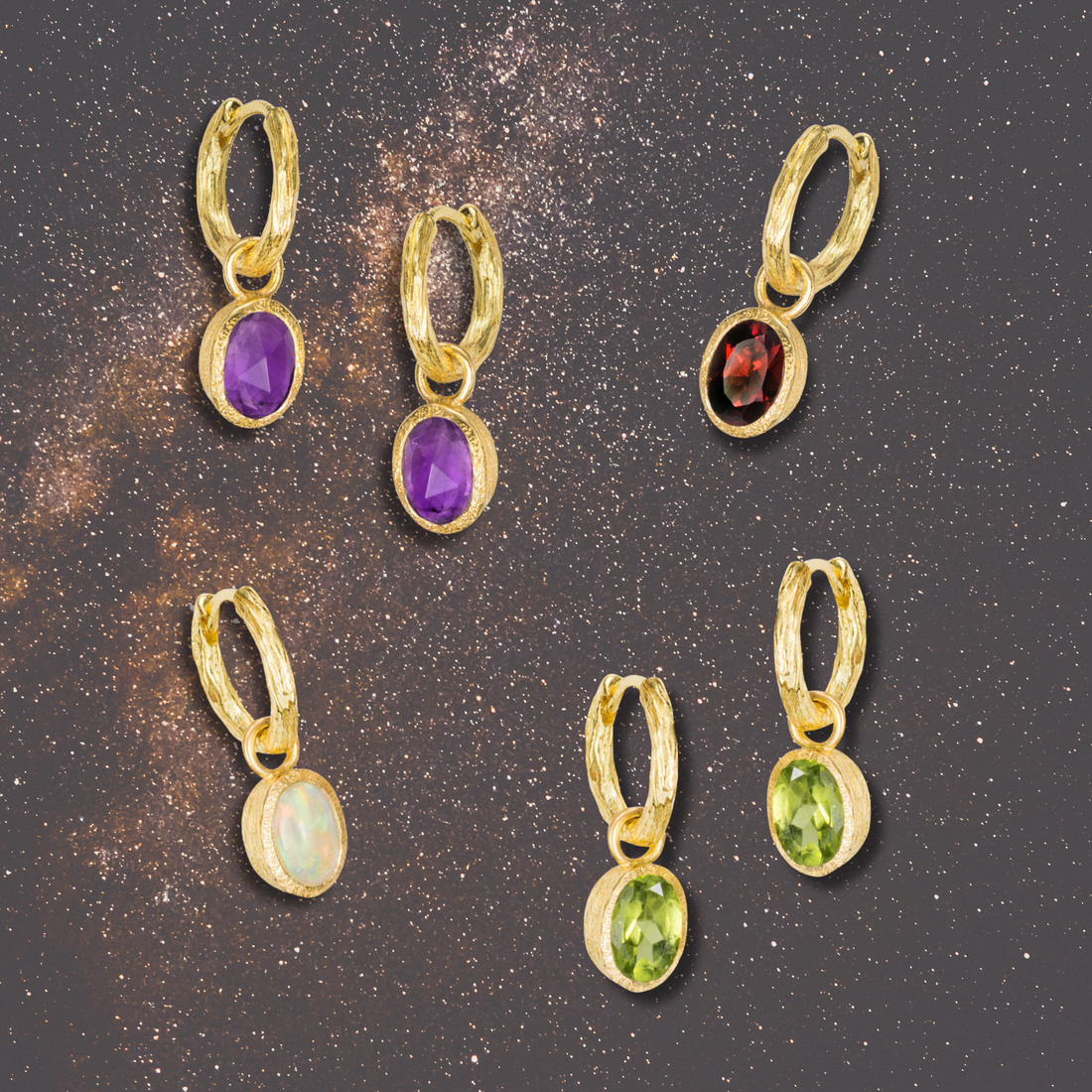 Zen Organic Natural Oval Birthstone Hoop Earrings