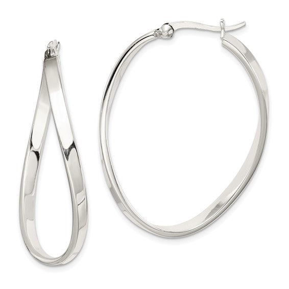 Sterling Silver Polished and Twisted Oval Hoop Earrings