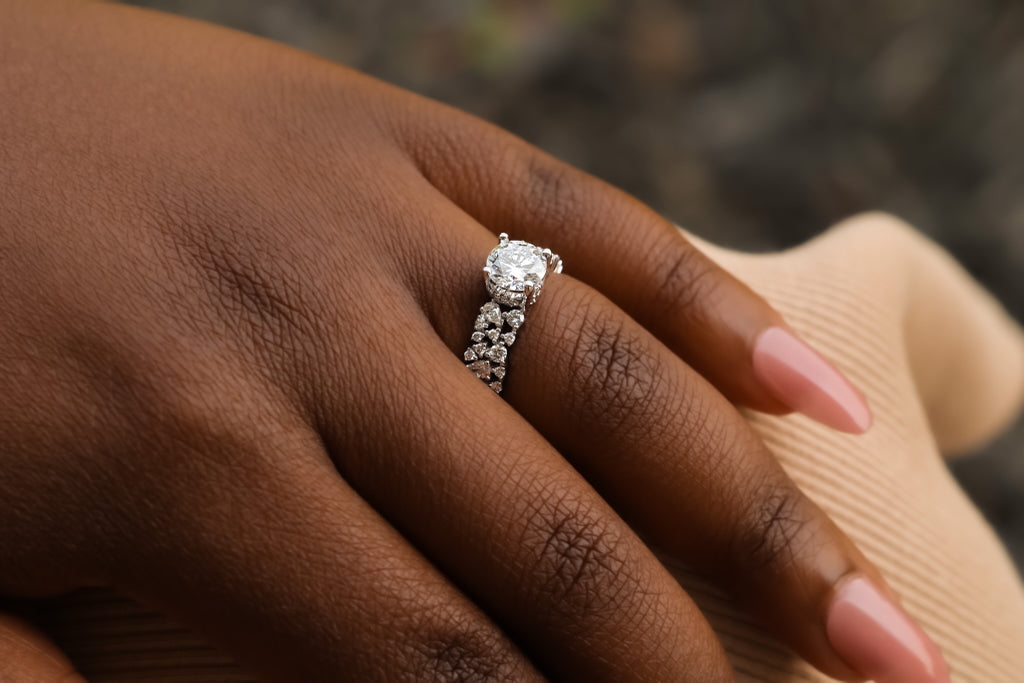 Scattered Wide Diamond Wedding Engagement Ring